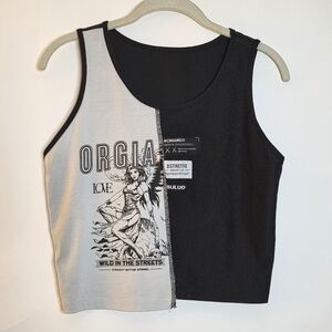 Punk Sexy Goth Asymmetric Tank Black White XL